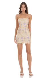 Gold Floral Mesh Dress